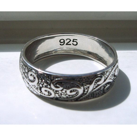 Scrolls Swirls Band Ring 6.5 mm Wide 925 Sterling Silver Women's Thumb Ring - Picture 10 of 14